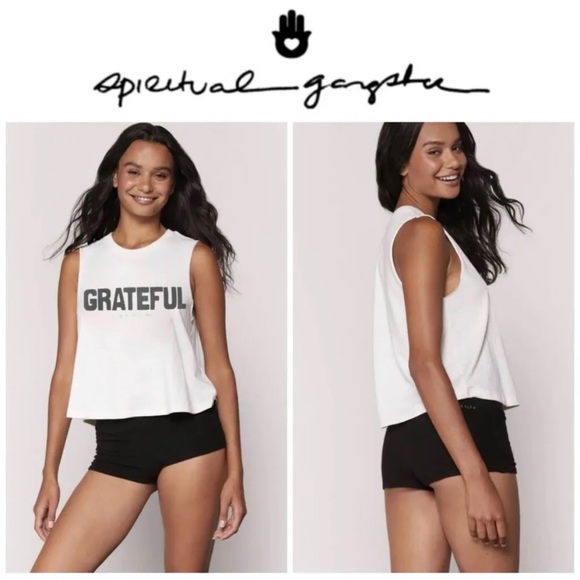 SPIRITUAL GANGSTER Crop Tank Top - GRATEFUL - White - Medium - Picture 1 of 5